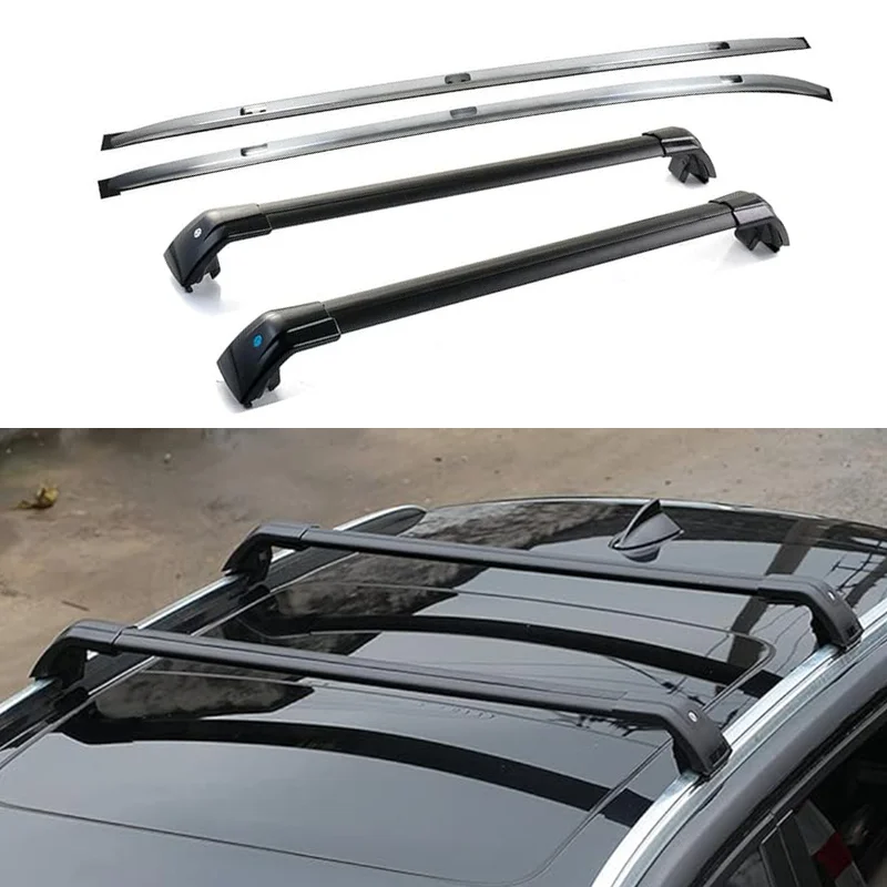 FTAPACCE 4PCS Roof Rail Racks +Cross Bars Luggage Carrier Set Fits for Acura RDX 2019-2024 (Silver RR+ Black CB)