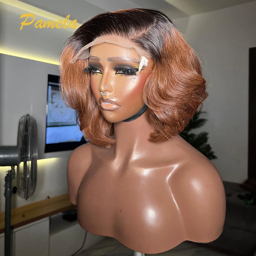 

Highlight Short Bob Glueless Wig Human Hair Ready To Wear 250% Density Ombre 1b/4 Colored 13x4 Transparent Lace Frontal Wig