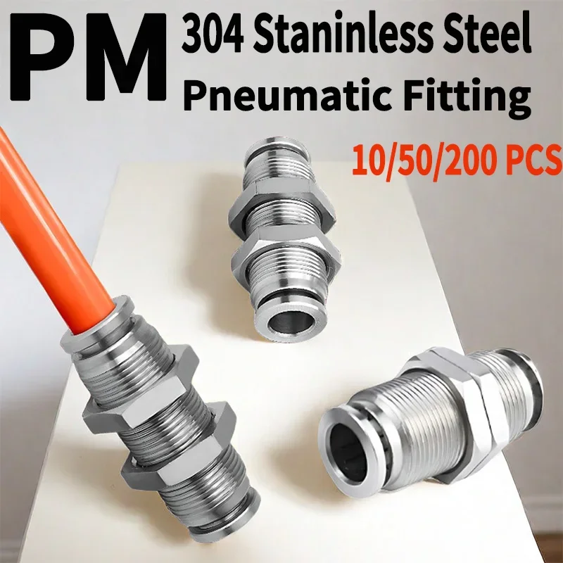 

PM 304 Stainless Steel Bulkhead Quick Coupling: Connect 4mm 6mm 8mm 10mm 12mm 14mm 16mm Hose and Gas Pipes Pneumatic Fitting