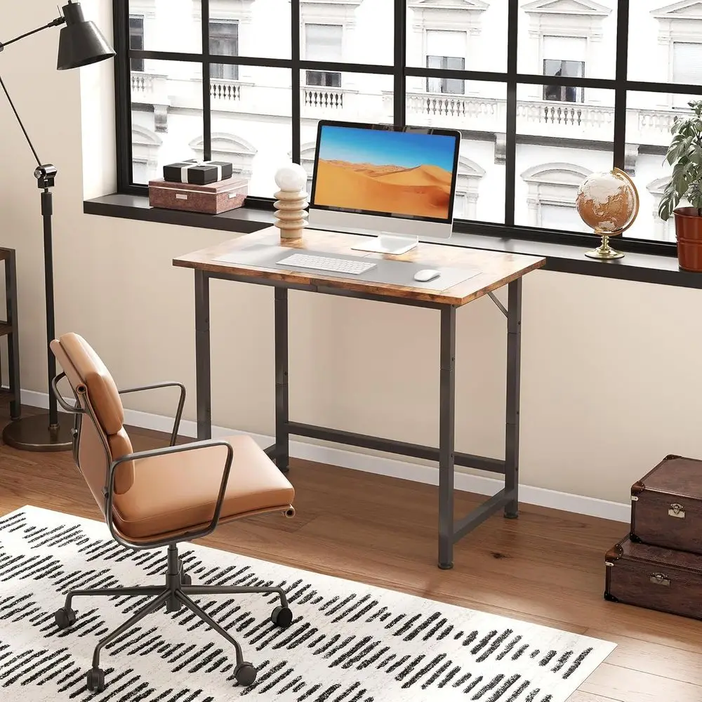 Compact 24 Desk for Tight Spaces: Rustic Brown Mini Desk with Mousepad for Home, Office, Study, Kids