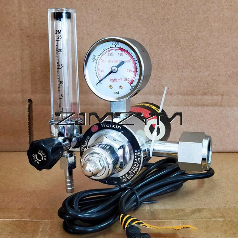 Electrical Heated Carbon Dioxide Meter Pressure Reducer, 36V 110V 220V, CO2 Pressure Regulator Valve Flow Meter Gauge