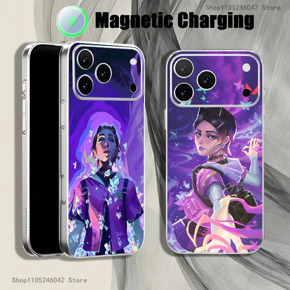 

Popular V-Valorant C-CloveS For iPhone 17,16,15,14,13,12,11,Pro,Max,Plus Magnetic Wireless Charging Transparent White Phone Case