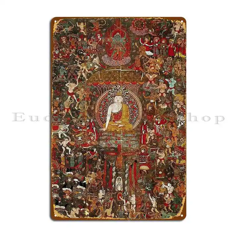 Mandala 113 Sakyamuni Tibetan Buddhist Cave Painting Metal Sign Customize Mural Custom Plaques Rusty Tin Sign Poster