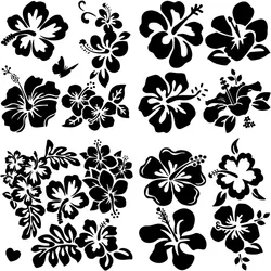 4 Styles Hibiscus Flower Car Sticker 20 * 20cm Hawaiian Stickers and Decals Black Hibiscus Branch Stickers Waterproof Vinyl