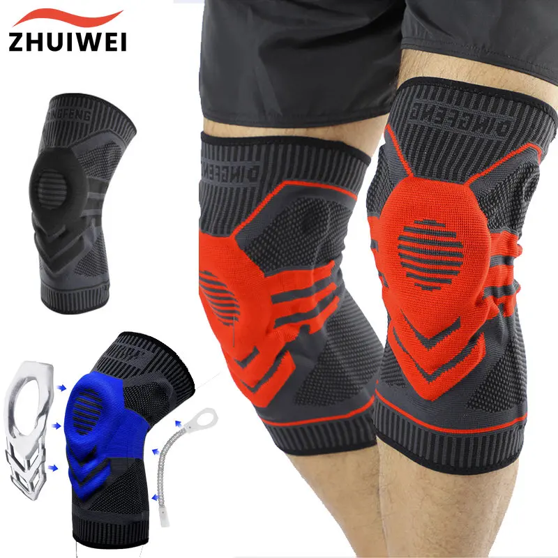 Compression Knee Pads Support Sleeve Protector Elastic Kneepad Brace Spring Support Volleyball Running Silicone Pad