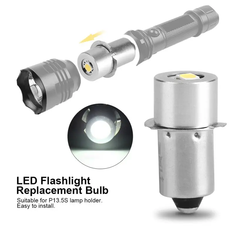 1W P13.5S Led Flashlight Bulb, 100-110LM 2700-7000K Replacement Bulb Torch Lamp Emergency Work Light