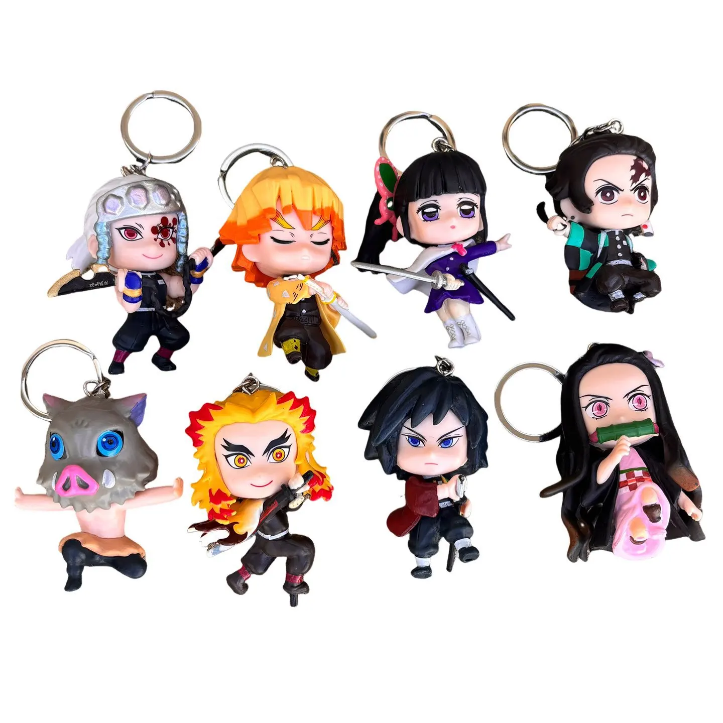 Novo 8 pçs/set Demon Slayer Anime Figura Periférica Chaveiro Nezuko Zenitsu Personagem de Desenho Animado Ornamento Acessórios