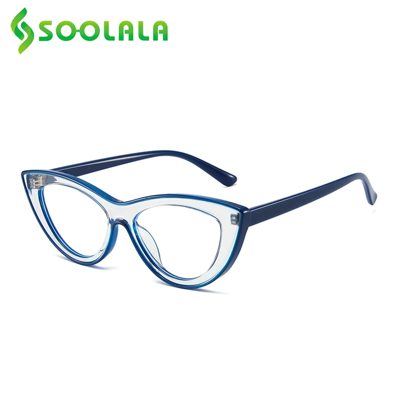 

SOOLALA Cat Eye Anti Blue Light Magnifying Reading Glasses Women Ladies Transparent Computer Frame Presbyopic Grade Eyeglass