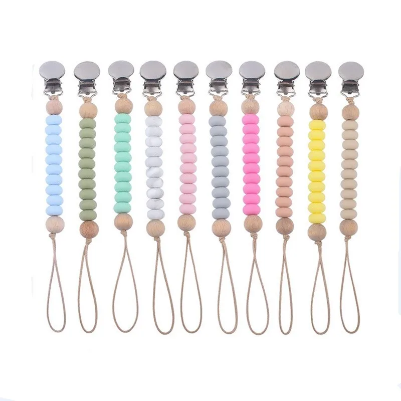 

Детский зажим для соски, силиконовые деревянные бусины, Ранняя цепочка без бисфенола А, Детские фотозажимы, Детские цепочки для сосков для младенцев