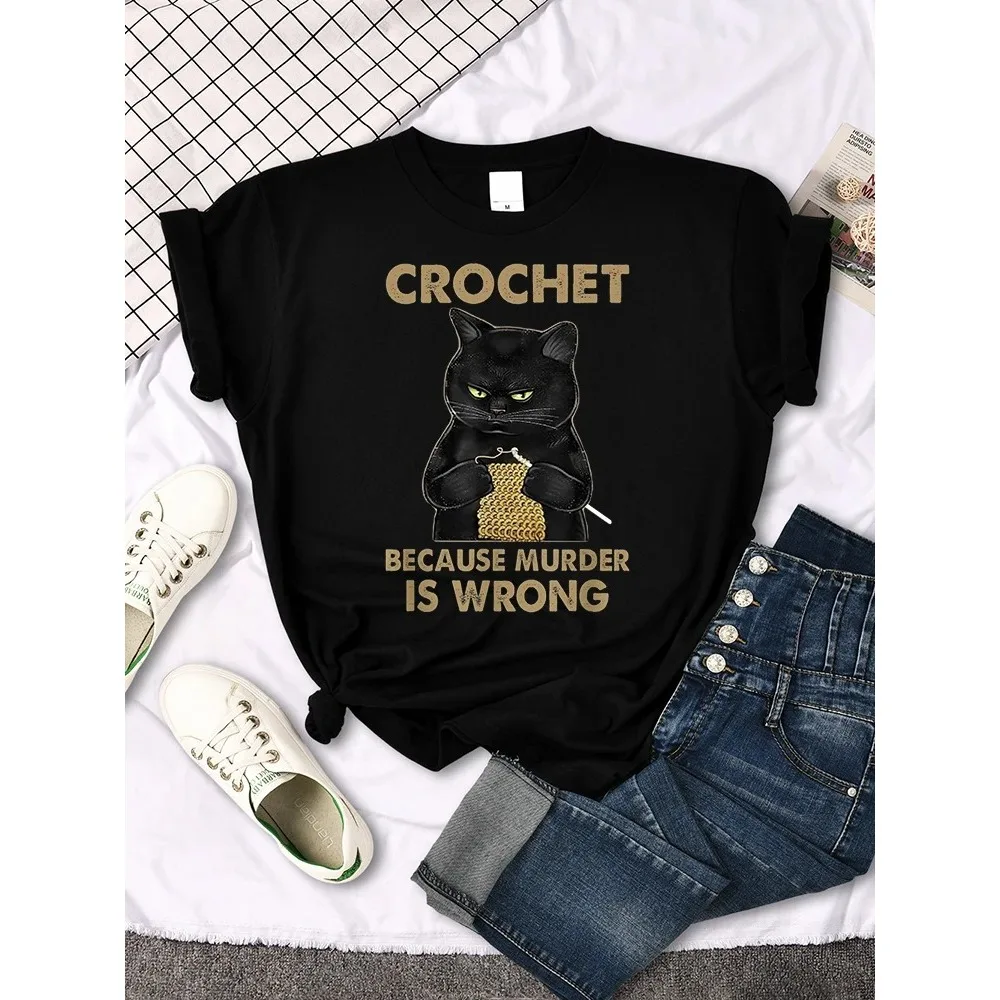 Plus-size Crochet Because Murder Is Wrong Printing Female Tshirts Manga Summer T-shirt Summer Slim Tees Shirts Sports Slim Women