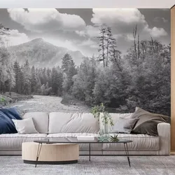 Customized wallpaper Nordic black and white forest scenery mountain living room bedroom background wall decoration 3D wallpaper
