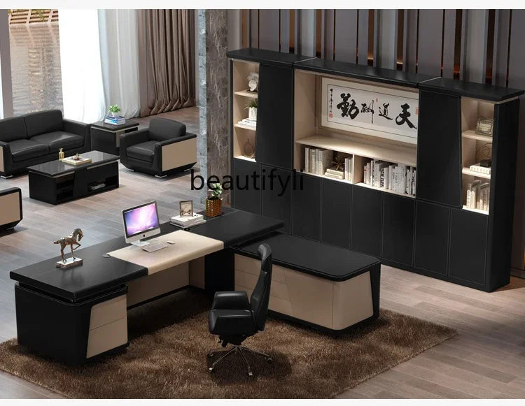 

PP Light Luxury Office Desk for Boss Office and Chair Combination Executive Desk Luxury Office Boss Desk