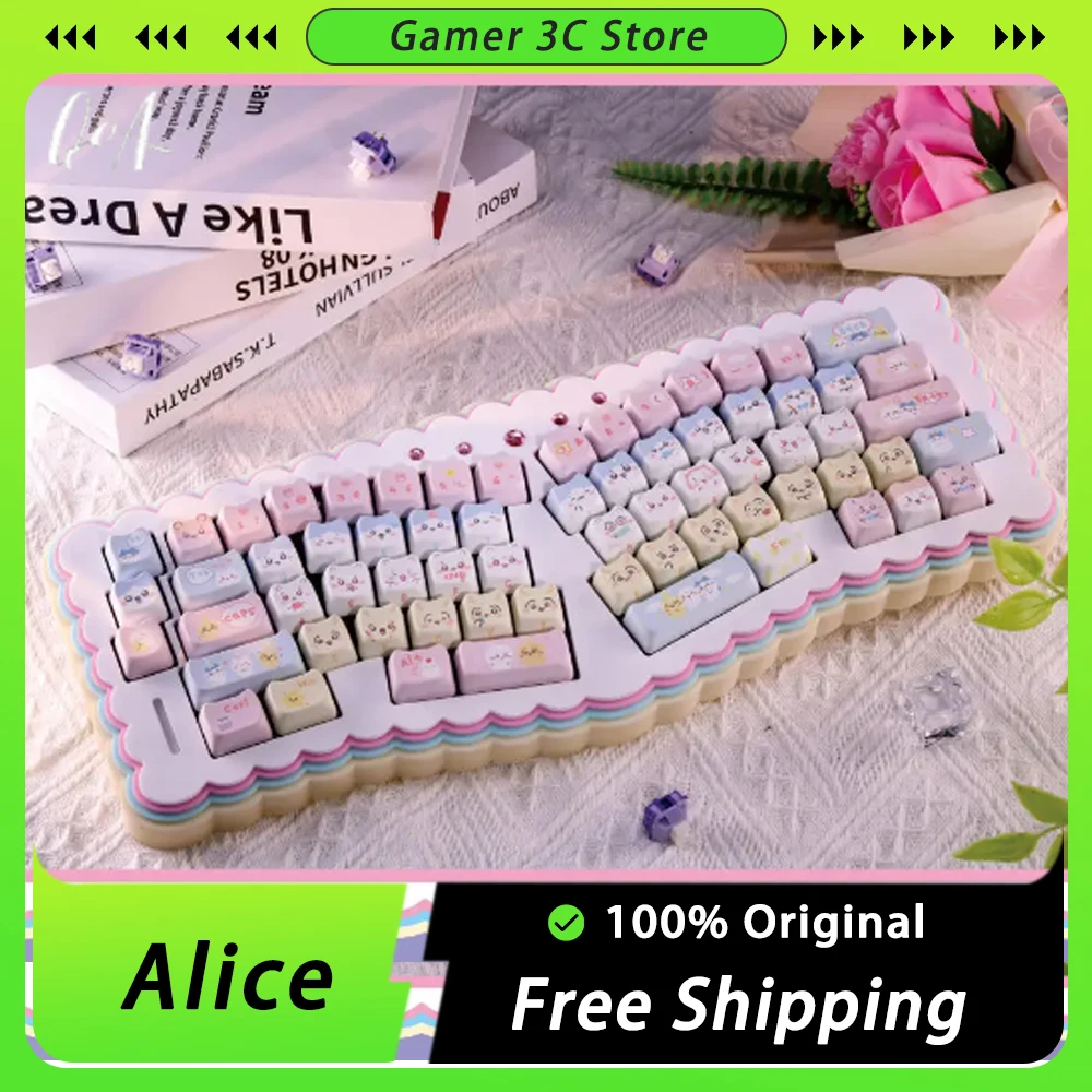 Alice Mechanical Game Keyboard Kit Single Mode Wired Keyboard Kit Hot Swap Acrylic Biscuit Stacking Gaming  Keyboard Office Gift