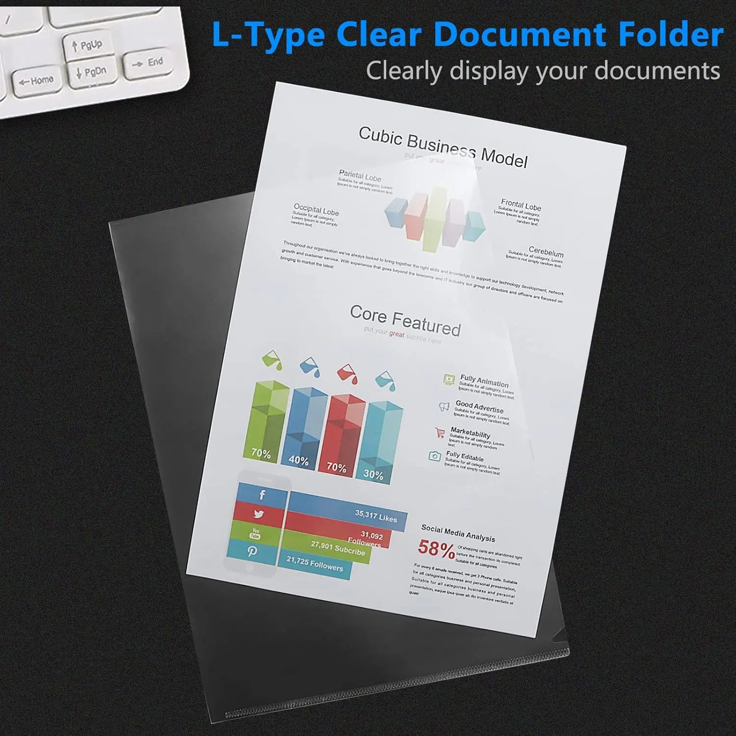 30 Pcs L-Type Clear Plastic File Folders - A4/Letter Size Transparent Plastic Sleeves Ideal for School and Office Supplies