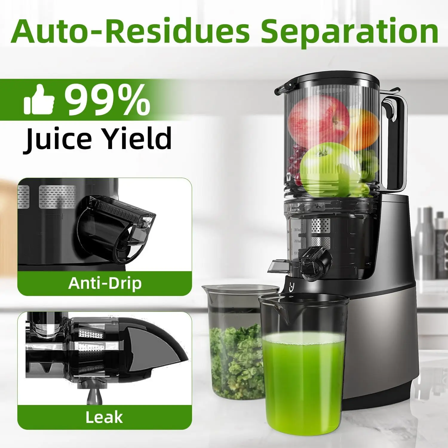 Press Juicer Machines, 350W Masticating Juicer with 5.8" Inch Large Feed Chute for Whole Fruits and Vegetables, Slow Juices Extr