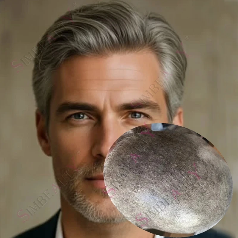 

Men's Undetectable Lace Wig &Thin PU Base 1b50 1b65 Grey Black Natural Human Hair Natural Hairline Replacement System Prosthesis