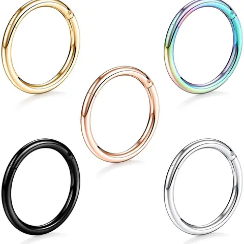 1PC Hoop Earrings Surgical Steel Hinged Nose Rings Hoop Ring Sleeper Lip Ear Nose Body Piercing 6/8/10/12MM for Men Women