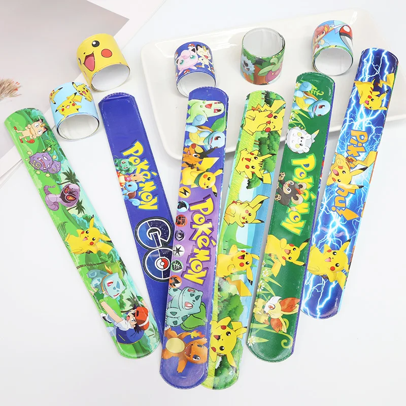 Pokemon Bracelet Wristbands slap Bracelet Doll Pikachu Characters snap band Children Pat Circle Educational Toys Birthday Gift