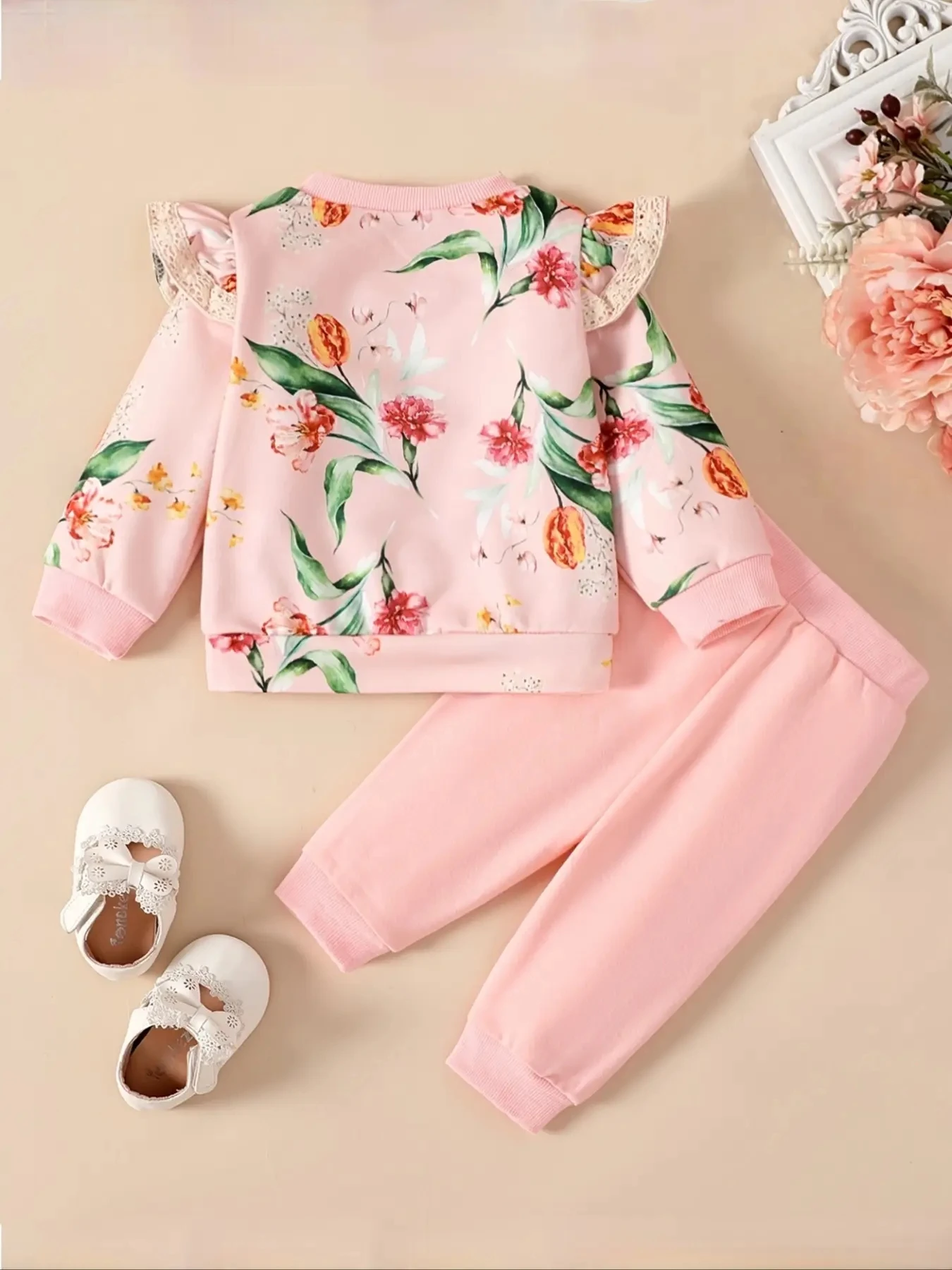 2024 Spring and Autumn Two Piece Cute Girl Flower Clothing Casual Pants Children\'s Casual Clothing