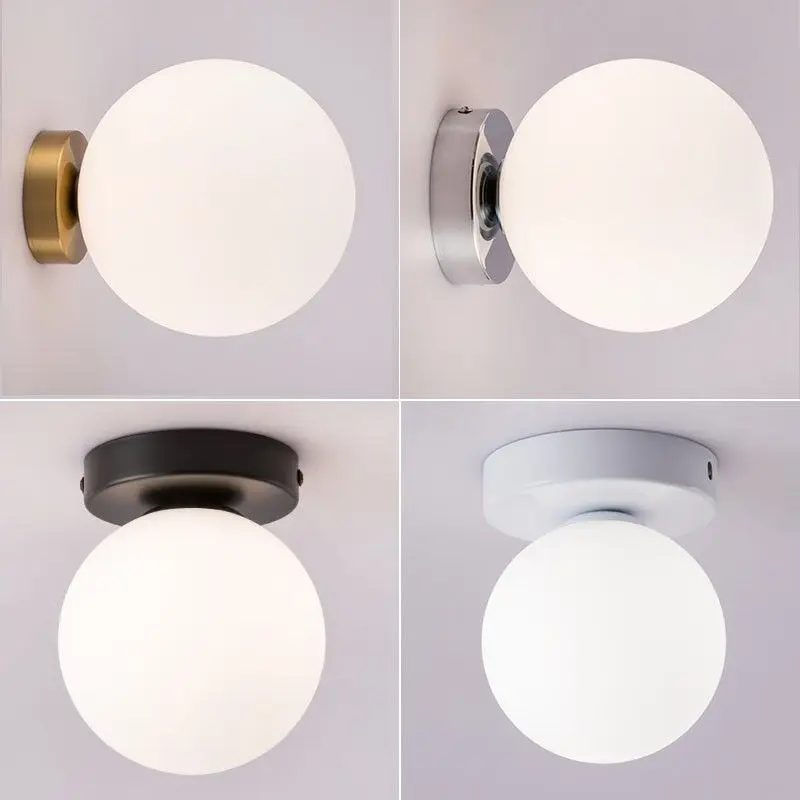 

Nordic Simple Round Spherical Glass Wall Lamp Corridor Aisle Porch Iron Mirror Headlamp Bedroom Bedside Decorative Lamp