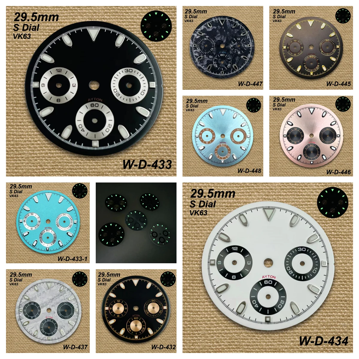 29.5mm Panda DTN S Dial Suitable For VK63 Movement Green Luminous high-quality Quartz Watch Modification Accessories