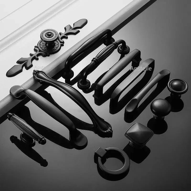 Black Kitchen Handle Zinc Alloy Cabinet Knobs and Handles Stylish Drawer Knobs Pulls Furniture Handle Cabinet Door Hardware