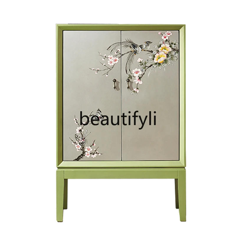 

New Chinese painted solid wood foyer entrance cabinet modern simple shoe cabinet