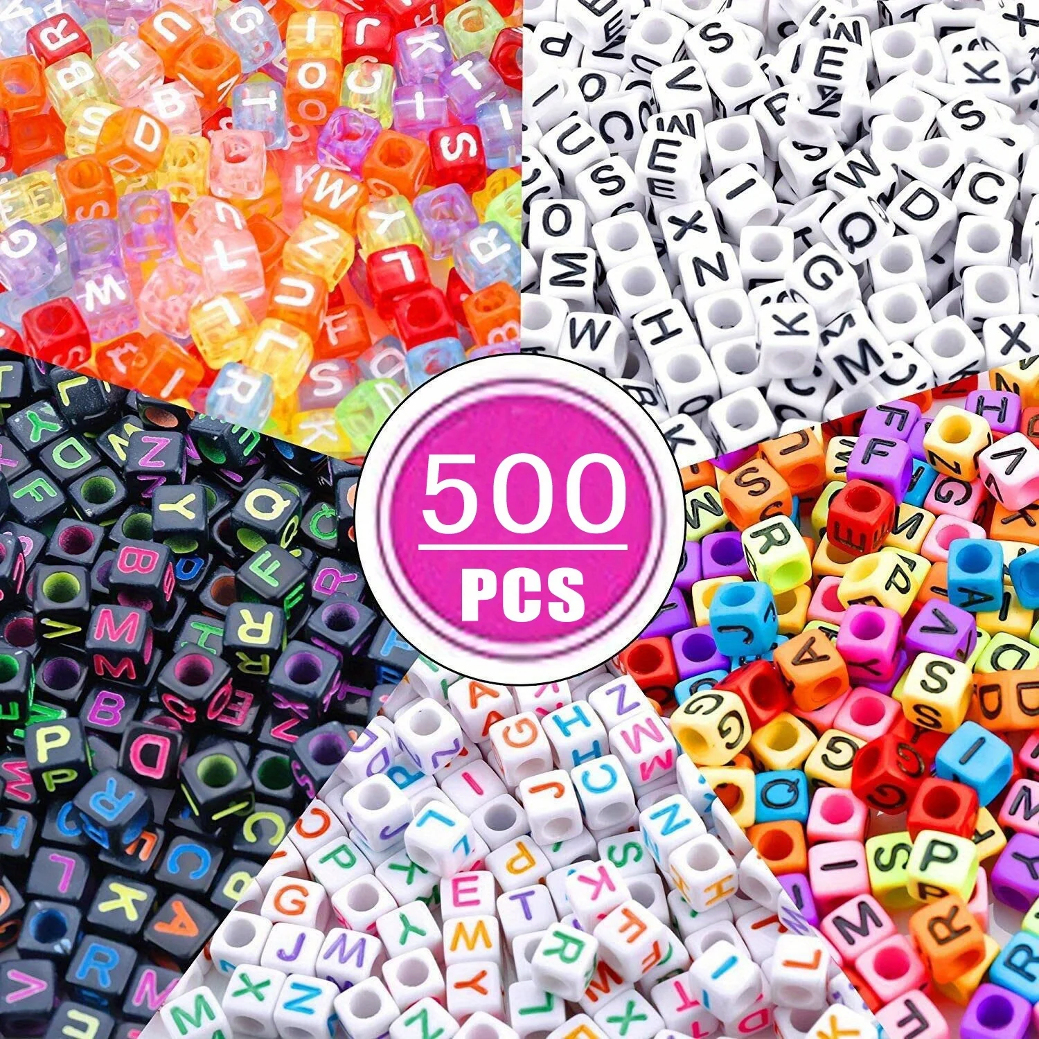 500pcs Acrylic Square Letter A-Z Beads 6mm Mixed Alphabet Cube Spacer Beads for DIY Beading Necklace Bracelet Jewelry Making