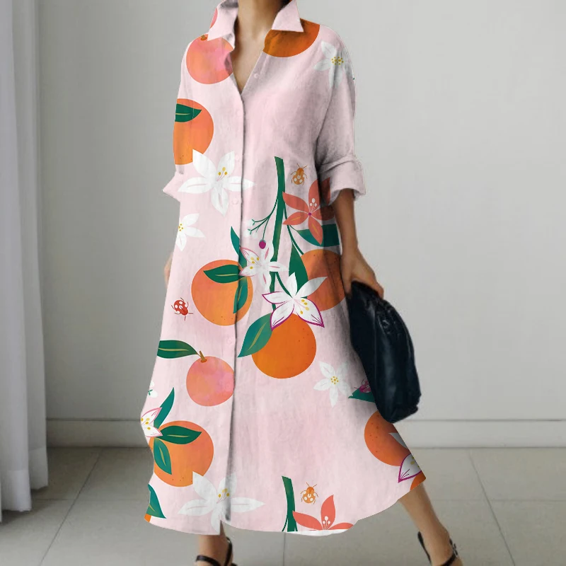 Abito da donna con bottoni e collo alto floreale a contrasto autunno e inverno Abito da ufficio stampato a foglie lunghe monopetto da donna