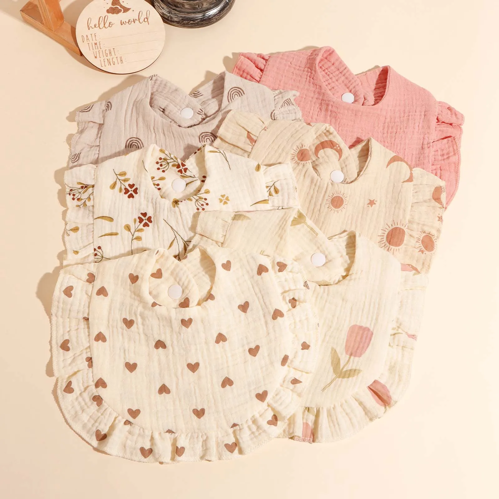 2Pcs Infant Toddler Pure Cotton Lotus Leaf Edge Drool Towel Four Layer Muslin 100% Cotton Printed Bib Newborn Feeding Burp Cloth