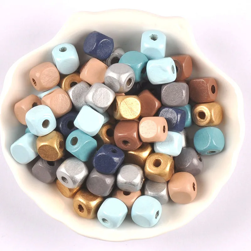 Ocean color square beads  Wooden Cube geometric Beads For Jewelry making and Home Furnishing decoration 12mm 60pcs cp3637