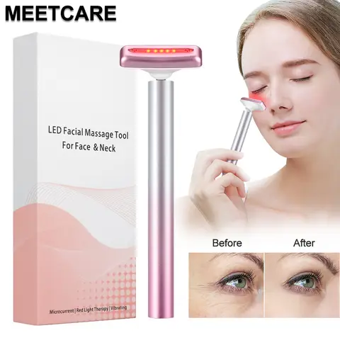 눈 얼굴 마사지 지팡이 EMS 핫 컴프레스, 레드 라이트, 목 얼굴 진동 리프트, 피부 회춘 조각, 탄력 강화 도구, 4in 1