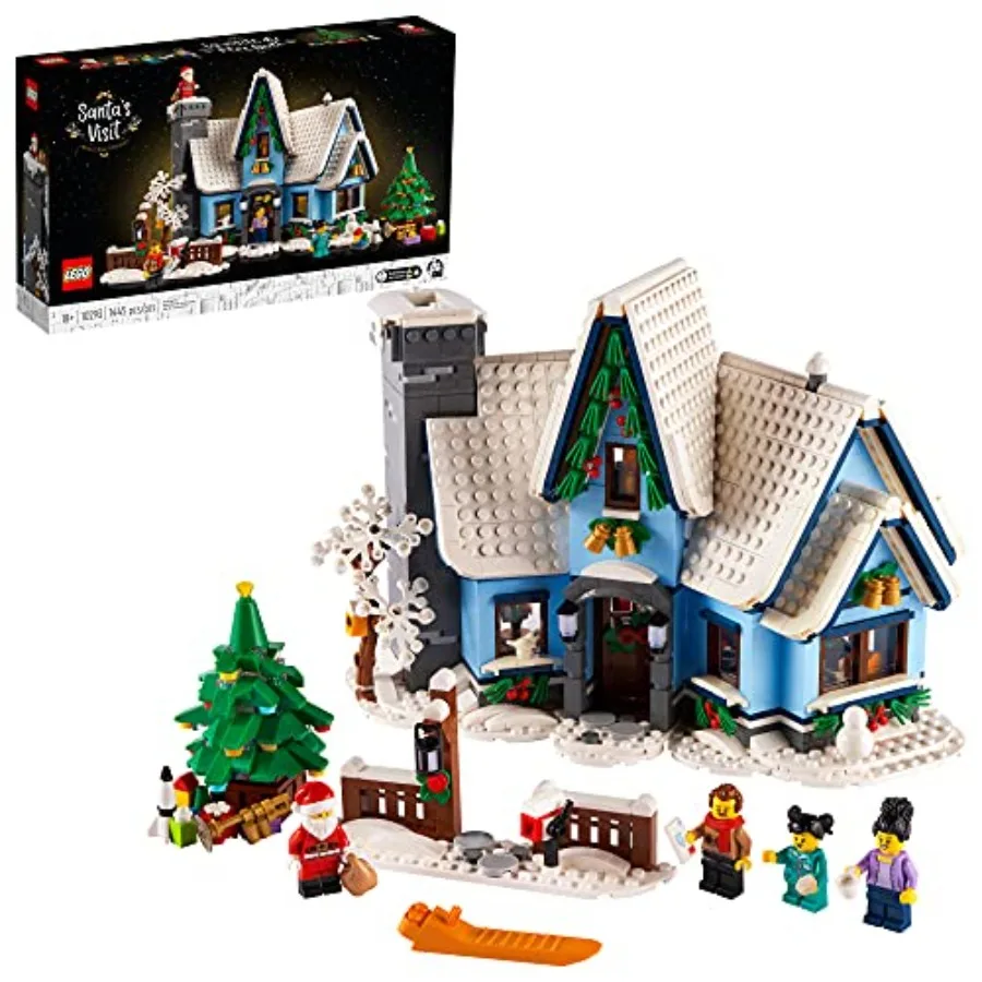 

Icons Santas Visit 10293 Christmas House Model Building Set for Adults and Families: Festive Home Decor with Xmas Tree Perfect