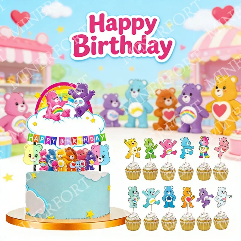 Care Bears Cupcake-Kuchenflagge Cartoon-Ornament für Geburtstag, Hochzeit, Babyparty, Festival, Picknick, Versammlung, Party-Dekoration – Detail 3