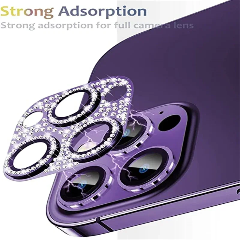 Bling 3D Full Diamond Alloy Camera Protector For IPhone 16 15 17 Pro Max 13 Tempered Glass Glitter Metal Cover Lens Film Sticker