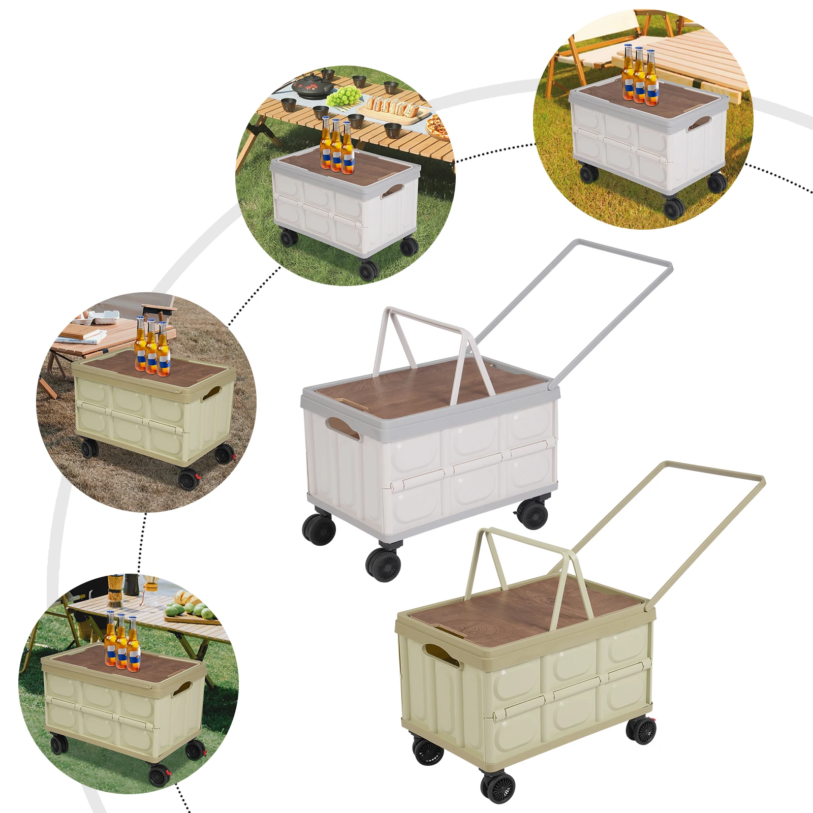 

50L Professional Folding Box Rolling Crate Shopping Trolley Foldable Shopping Cart with Lid Big Capacity Container