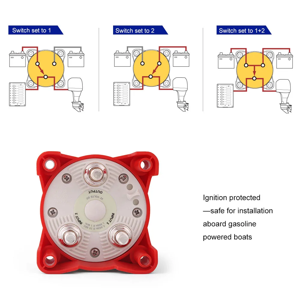 9002E 4 Position 32V 350 Amp E-Series Waterproof Ignition Protected Marine Boat Dual Battery Isolator Switches