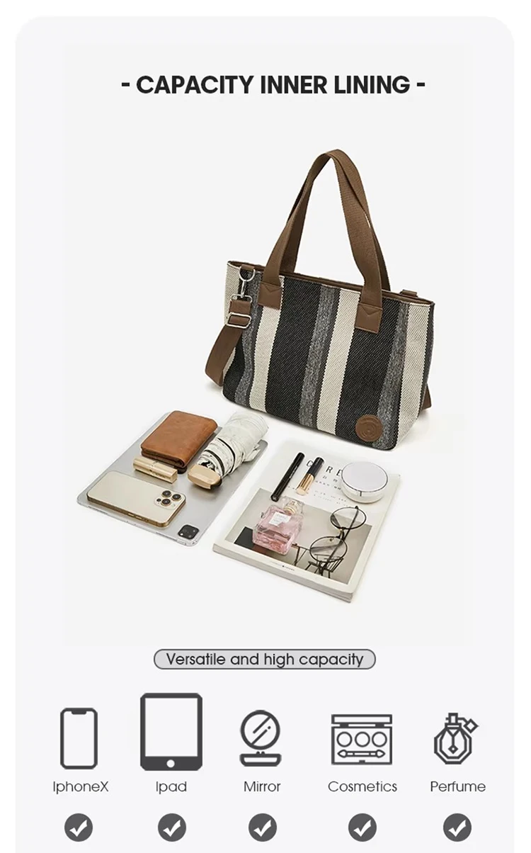 FOXER Stoff-Umhängetasche für Damen, lässige Handtasche mit großem Fassungsvermögen, modische, leichte Einkaufstasche, Geldbörse – Detail 8