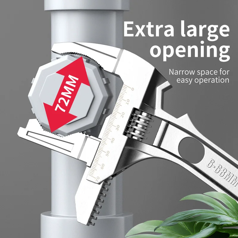 Chave de encanamento multifuncional prateada - mandíbula ajustável para torneiras, tubos e porcas (acabamento cromado de 10 polegadas)