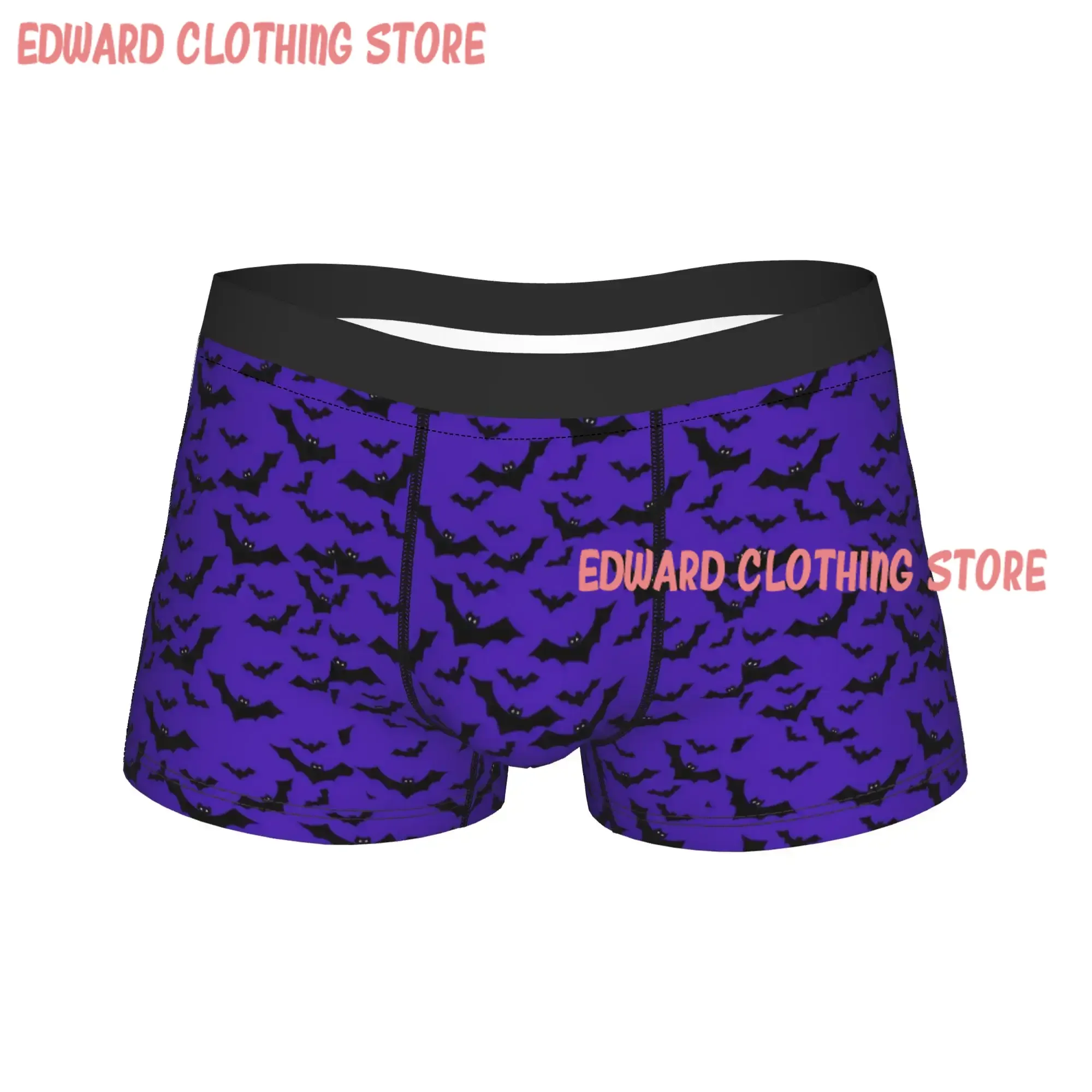 Halloween Dark Purple Bat Pattern Underwear  Custom DIY Boxer Shorts Trenky Men's Underpants Sexy Soft Boxer Brief Gift