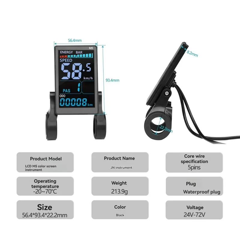 

M5 24V-72V Electric Bicycle Colorful Display 5PIN E Scooter LCD Panel Mountain Electric Bike Parts Waterproof Connector
