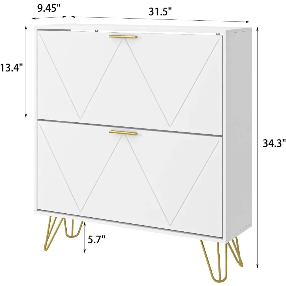 Shoe Cabinet Storage for Entryway, Narrow Shoe Cabinet with 2 Flip Drawers,Freestanding Organizer with Fluted Panel