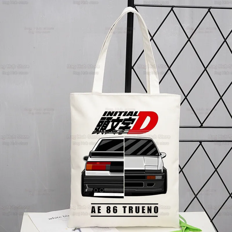 Anime Drift AE86 inicial D Canvas Hand Bag, Sacos de compras simples, JDM Manga, Takumi Fujiwara Drift Car, Pacote Akagi Redsuns