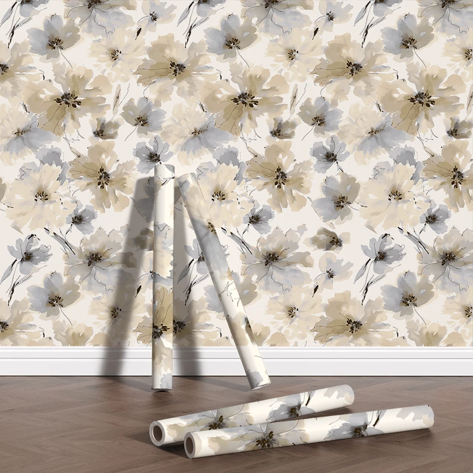 Floral Art Drawing Wallpaper Removable PVC Film