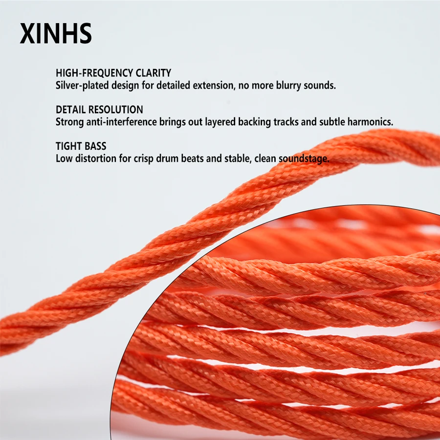 XINHS M05 Orange Soda 4-adriges, versilbertes Kupfer, doppelt geschirmtes HiFi-Kopfhörer-Upgrade-Kabel, 0,78 mm, 2PIN/MMCX – Detail 3