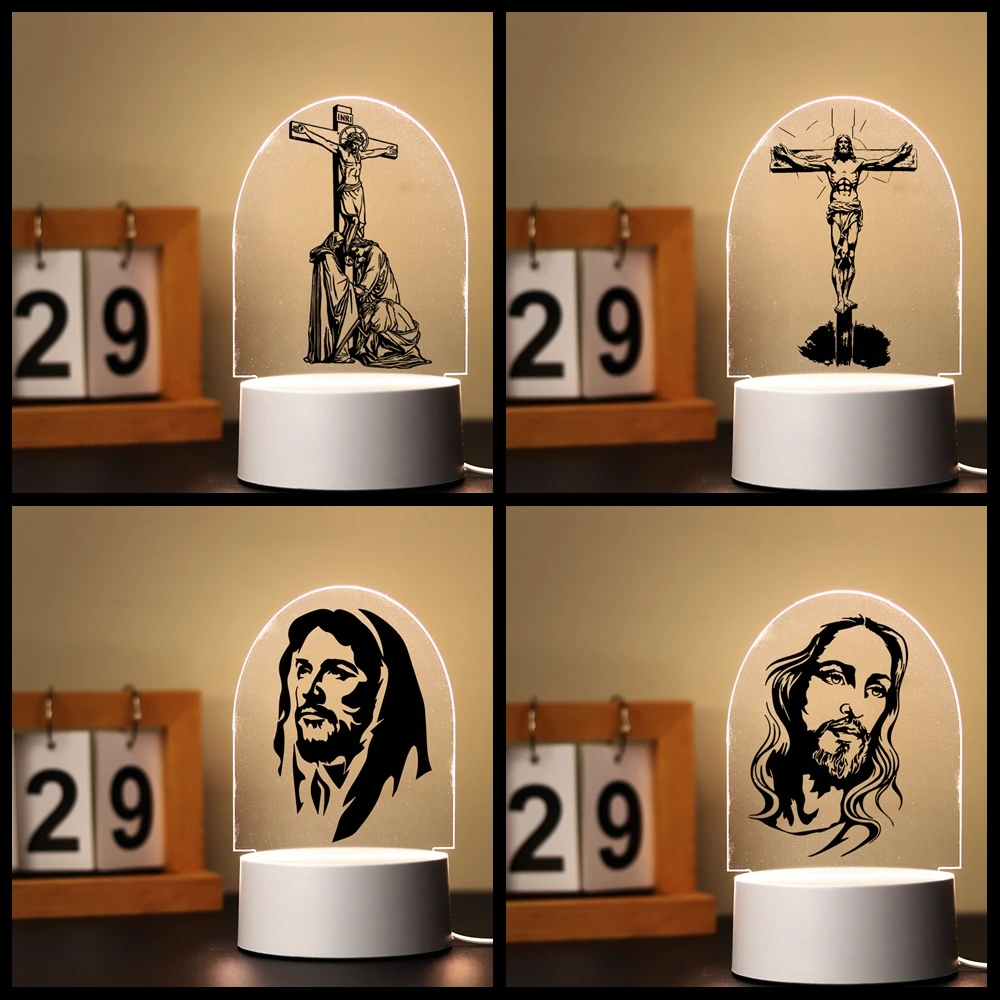 Jesus christian christ customize Acrylic Led Night Lamp for Children\'s Room Decor Kids Birthday Gift