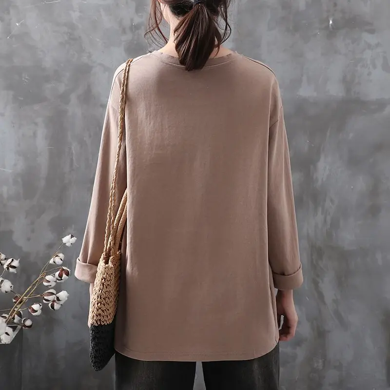 Spring and Autumn Women\'s Solid V-Neck Basic Epaulet Long Sleeve Loose Classic All-match Fashion Casual Office Lady Tops