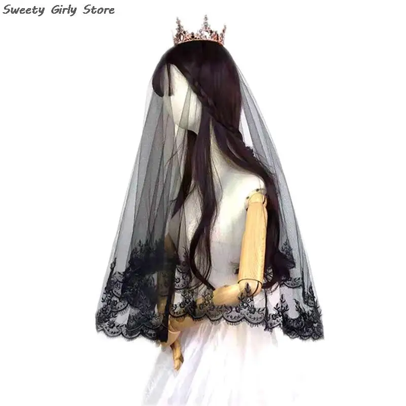 

Black Head Veil Mariage Wedding Bridal Veils Cosplay Costume Role Play Prop Women Soft Lace Mesh Headdress for Halloween Party