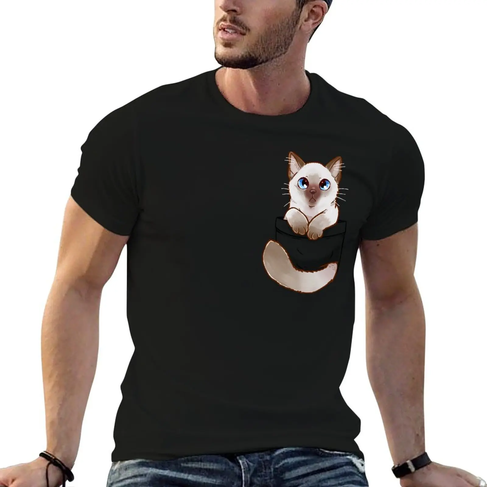 Pocket Cute Ragdoll Kitten T-Shirt Large Size Short Sleeve T-Shirt