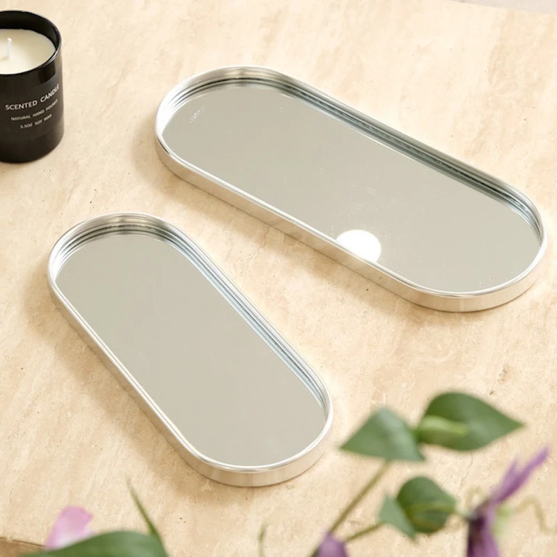 Vassoio per specchio in vetro metallizzato di lusso nordico leggero Vassoio per gioielli e cosmetici Vassoio per accessori pregiati per soggiorno